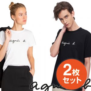 2枚大特価 agnes b カップル Tシャツ ギフトバッグ付き アニエスベー 半袖Tシャツ ギフト ホワイト ブラック
