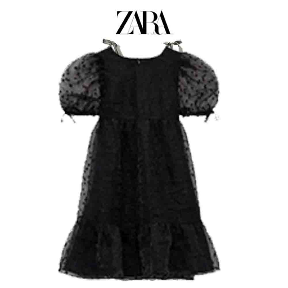 ZARA ザラ オーガンザ ミニワンピース ポリエステル ブラック