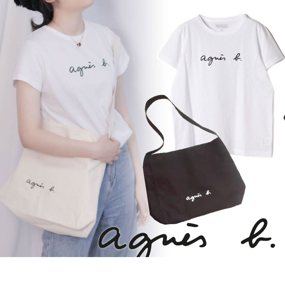 2枚大特価 agnes b レディース Tシャツ ギフトバッグ付き アニエスベー 半袖 2色+agnes b バッグ ホワイト ブラック 2色 –  Simpl White
