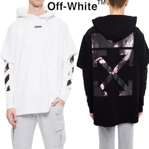 OFF-WHITE CARAVAG ARROW DOUBLE HOODED TEE オフホワイト パーカー カラヴァッジオアローレイヤードプルオーバー メンズ ブラック ホワイト