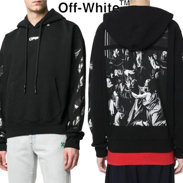 Off-White C/O VIRGIL ABLOH CARAVAGGIO SQUARE 20SS オフホワイト プリント スウェット シャツ メンズ ブラック ホワイト