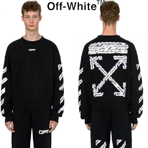 64%OFF Off-white C/O VIRGIL ABLOH OW 20SS オフホワイト 秋冬用 厚手 おしゃれ　 Tシャツ パーカー メンズウーメンズ 矢印 長袖 警戒線 ブラック ホワイト