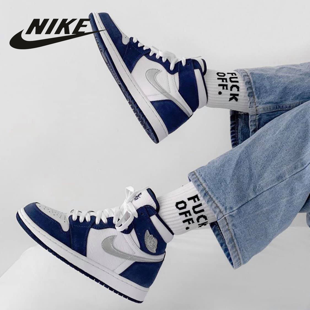 NIKE AIR JORDAN RETRO HIGH OG GS MIDNIGHT NAVY ナイキ 靴 シューズ エアジョーダン1  カジュアルスタイル スニーカー スポーツ 男女兼用 ブルー ホワイト シルバー – Simpl White