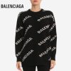 BALENCIAGA 19SS ALLOVER LOGO バレンシアガ ニットウェア クルーネック 男女兼用 ブラック 529060T14711070