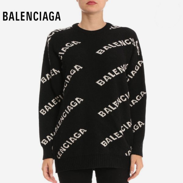 BALENCIAGA 19SS ALLOVER LOGO バレンシアガ ニットウェア クルーネック 男女兼用 ブラック 529060T14711070