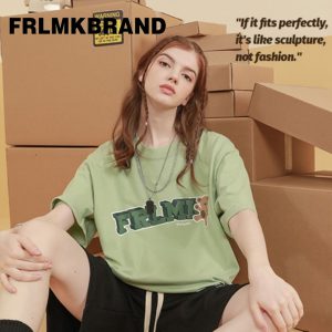 FRLMK-BRAND-Tシャツ-半袖-くま-ブランドロゴ-ストリート-スポーツ-クルーネック-オーバーサイズ-ヒップホップスタイル-男女兼用-ブラック-ブルー-グリーン