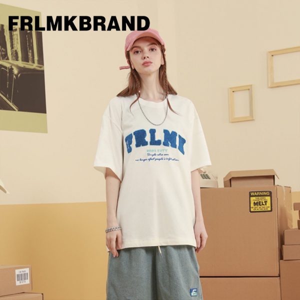 FRLMK-BRAND-Tシャツ-半袖-ブランドロゴ-ストリート-スポーツ-クルーネック-オーバーサイズ-ヒップホップスタイル-男女兼用-ブラック-ホワイト