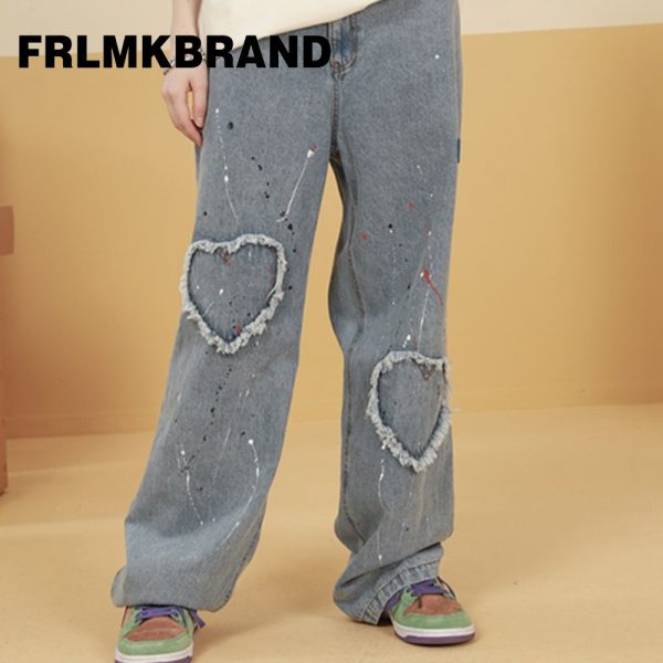FRLMK BRAND パンツ ジーンズ オーバーサイズ ヒップホップスタイル 男女兼用 ブルー