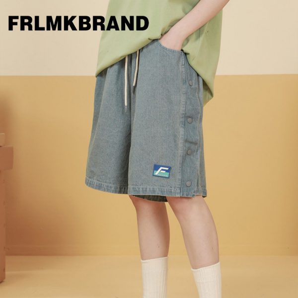 FRLMK BRAND パンツ ジーンズ 半ズボン ペアルック オーバーサイズ 男女兼用 ブルー