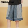 FRLMK-BRAND-パンツ-半ズボン-コントラストカラー-デニム-スポーツ-ゆったり感-オーバーサイズ-ヒップホップスタイル-男女兼用-ブルー