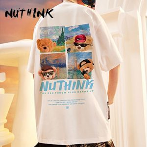 NUTHINK-Tシャツ-半袖-ブランドロゴ-テディベア-ストリート-スポーツ-クルーネック-オーバーサイズ-ヒップホップスタイル-男女兼用-ブラック-ホワイト-イエロー-スカイブルー-ブルー-グレー-パープル-6