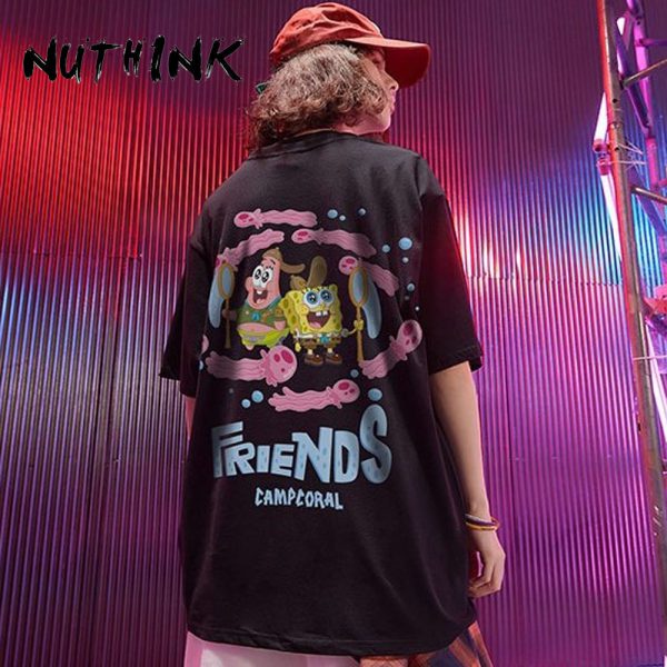 NUTHINK-Tシャツ-半袖-ブランドロゴ-パイダクシング-スポンジボブ-ストリート-スポーツ-クルーネック-オーバーサイズ-ヒップホップスタイル-男女兼用-ブラック-ホワイト-イエロー-スカイブルー-ブルー-グレー-パープル-5-1