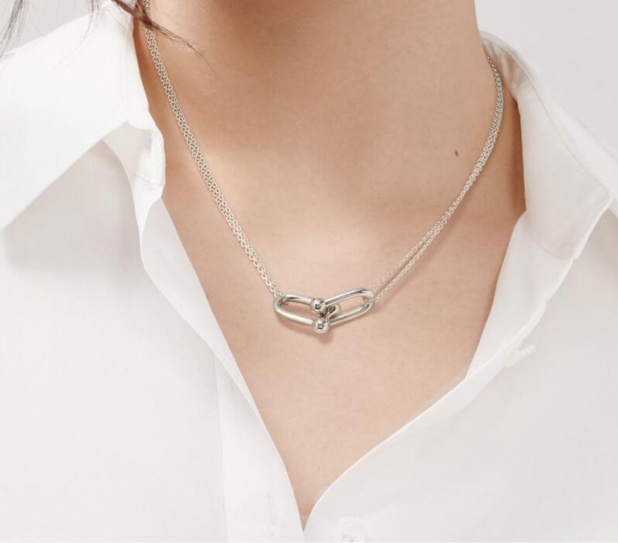 ︎人気商品　ハードウェアダブルリングネックレス　可愛い　レディース　メンズ TIFFANY ティファニー ネックレス ハードウェア ダブルリンク