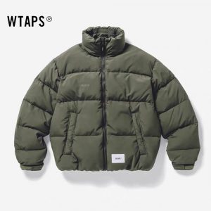 WTAPS-ダブルタップス-ダウンジャケット-シンプル無地-ゆったり-メンズ-アーミーグリーン