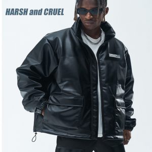 HARSH-AND-CRUEL-ハーシュアンドクルーエル-ダウンジャケット-ストリートスタイルト-手書きロゴデザイン-男女兼用-ブラック