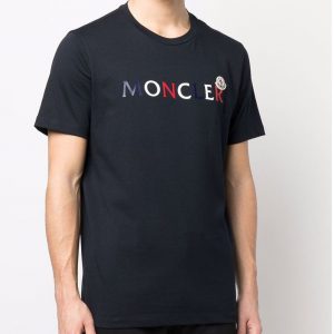 美品 モンクレール 19年製 ロゴプリント クルーネック 半袖Ｔシャツ メンズ ネイビー S MONCLER