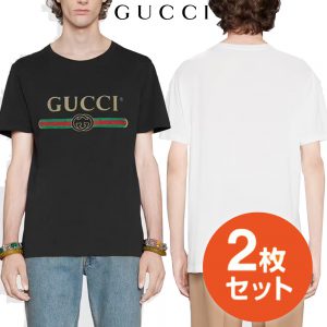 2枚大特価 GUCCI グッチ GUCCI ロゴ ウォッシュドオーバーサイズ Tシャツ 黒/白 男女兼用 ‎440103 X3F05 1508