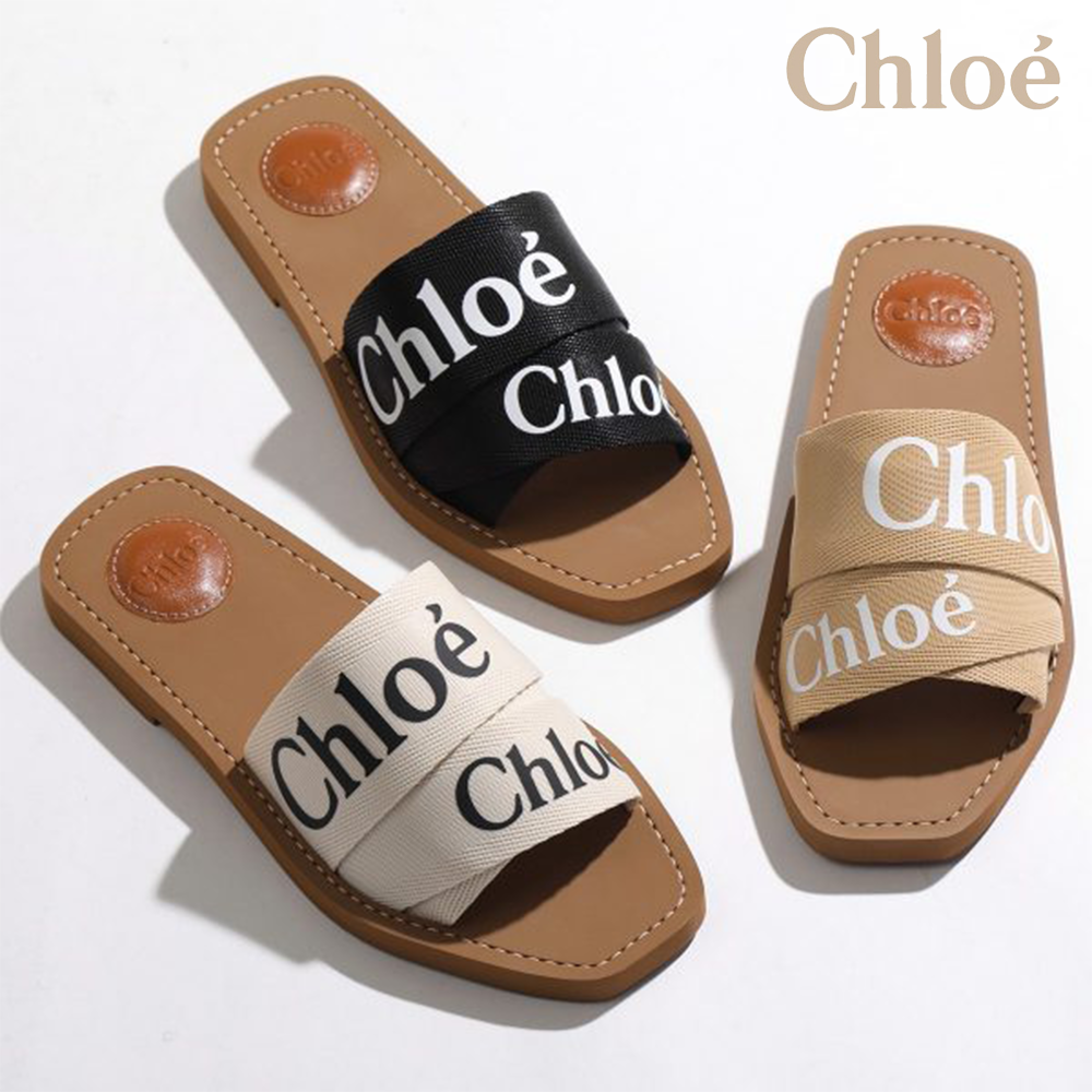 Chloe クロエ WOODY フラットミュールサンダル レディース BLACK WHITE 